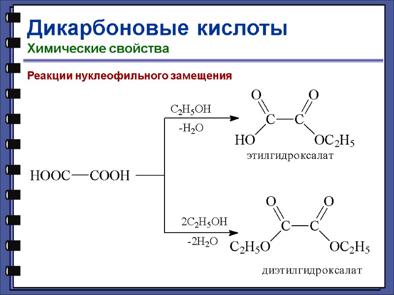 Дикарбоновые кислоты Химические свойства Реакции нуклеофильного замещения